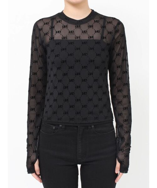 MURUA（ムルーア）の「フロッキーモノグラムシアートップス（Tシャツ/カットソー・レディース・ブラック/ブラウン/ベージュ・FREE）」の8枚目の写真