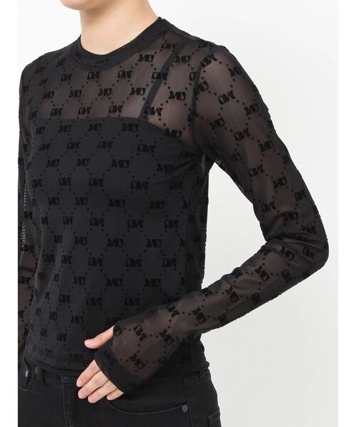 MURUA（ムルーア）の「フロッキーモノグラムシアートップス（Tシャツ/カットソー・レディース・ブラック/ブラウン/ベージュ・FREE）」の4枚目の写真