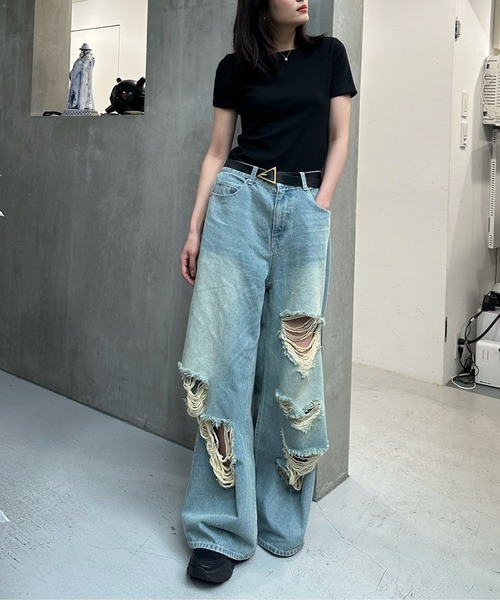 YOOU(ユー)の「ハーフスリーブTシャツ/2wayデザイン(Tシャツ/カットソー・レディース・ブラック/ネイビー/ブラウン・FREE)」の4枚目の写真