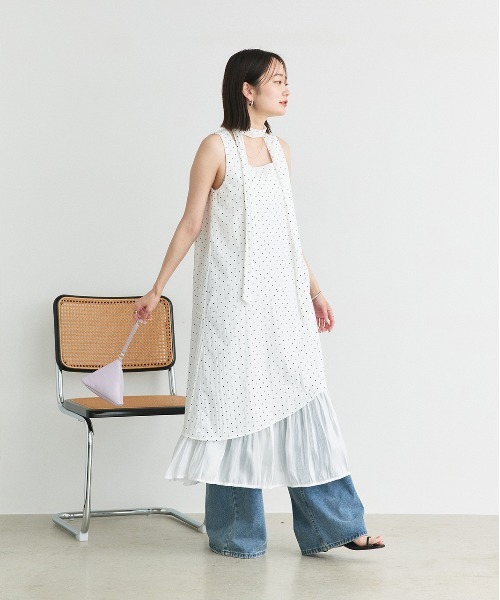 ad thie(アドティエ)の「リボン付き レイヤードデザイン ドットワンピース(ワンピース・レディース・オフホワイト/ブラック・FREE)」の14枚目の写真