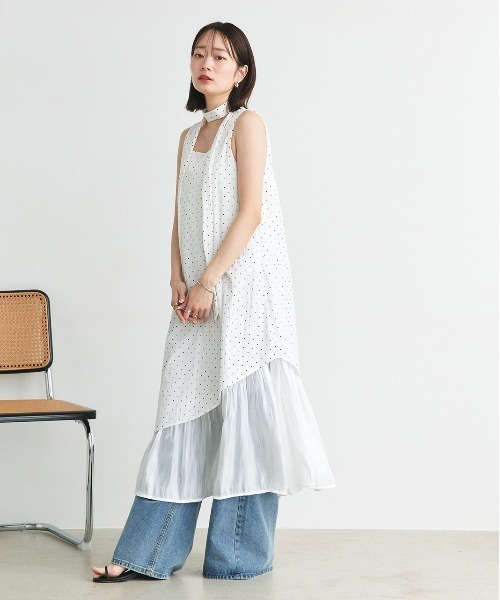 ad thie(アドティエ)の「リボン付き レイヤードデザイン ドットワンピース(ワンピース・レディース・オフホワイト/ブラック・FREE)」の12枚目の写真