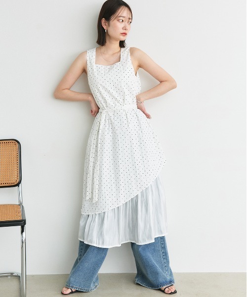 ad thie(アドティエ)の「リボン付き レイヤードデザイン ドットワンピース(ワンピース・レディース・オフホワイト/ブラック・FREE)」の9枚目の写真