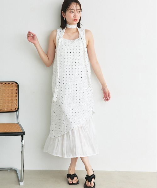 ad thie(アドティエ)の「リボン付き レイヤードデザイン ドットワンピース(ワンピース・レディース・オフホワイト/ブラック・FREE)」の8枚目の写真