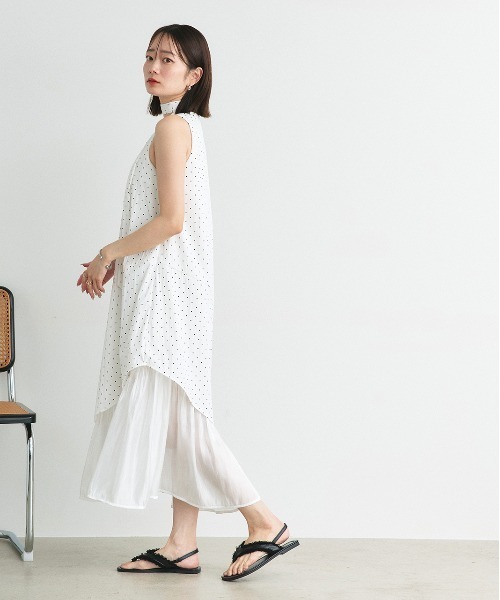 ad thie(アドティエ)の「リボン付き レイヤードデザイン ドットワンピース(ワンピース・レディース・オフホワイト/ブラック・FREE)」の7枚目の写真