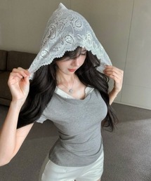 LADY LIKE（レディライク）の「【春夏新作】レースフード付き半袖Tシャツ（Tシャツ/カットソー）」