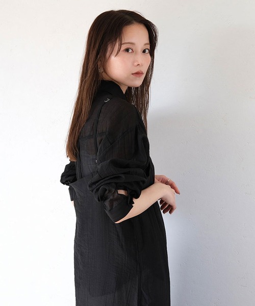 セール】リンクルシアーシャツ/wrinkle sheer shirt チャコール