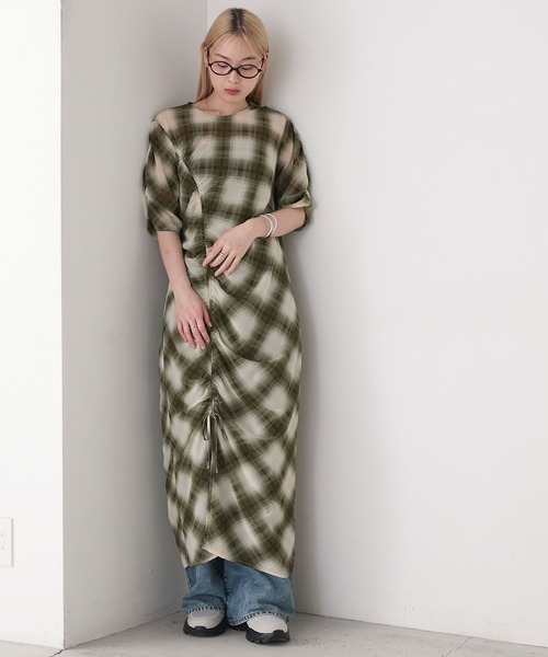 ワンピース forksy.】シアー チェック サイドドロスト ワンピース forksy
