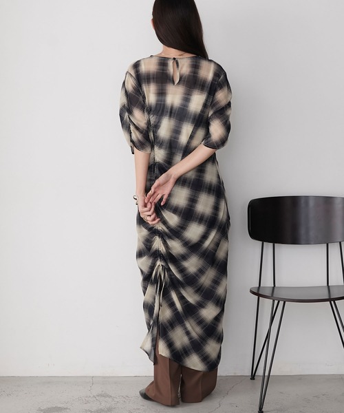 ワンピース forksy.】シアー チェック サイドドロスト ワンピース forksy