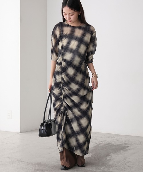 forksy.】シアー チェック サイドドロスト ワンピース forksy.│MONO