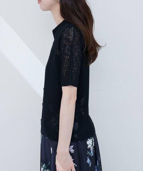natural couture(ナチュラルクチュール)の「【WEB限定】針抜きリブ衿付きカーディガン(カーディガン/ボレロ・レディース・ブラック/オフホワイト/イエロー/ブルー/ピンク系その他・FREE)」の10枚目の写真