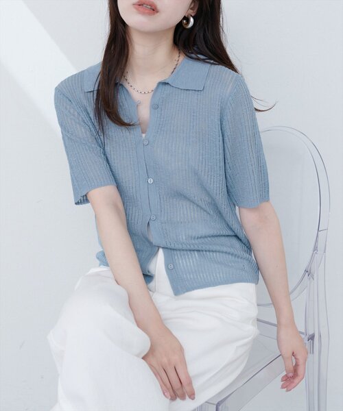 natural couture(ナチュラルクチュール)の「【WEB限定】針抜きリブ衿付きカーディガン(カーディガン/ボレロ・レディース・ブラック/オフホワイト/イエロー/ブルー/ピンク系その他・FREE)」の22枚目の写真
