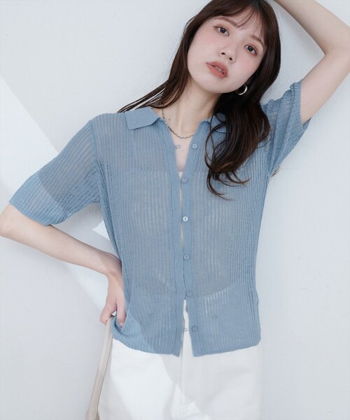 natural couture(ナチュラルクチュール)の「【WEB限定】針抜きリブ衿付きカーディガン(カーディガン/ボレロ・レディース・ブラック/オフホワイト/イエロー/ブルー/ピンク系その他・FREE)」の21枚目の写真