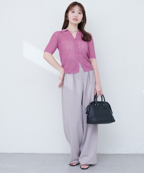 natural couture(ナチュラルクチュール)の「【WEB限定】針抜きリブ衿付きカーディガン(カーディガン/ボレロ・レディース・ブラック/オフホワイト/イエロー/ブルー/ピンク系その他・FREE)」の12枚目の写真