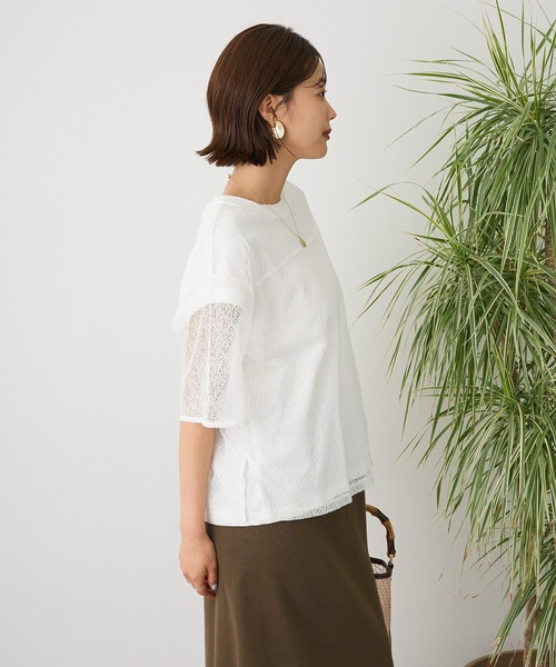 CRAFT STANDARD BOUTIQUE(クラフトスタンダードブティック)の「レースワイドTブラウス◆(シャツ/ブラウス・レディース・ブラック/ホワイト・FREE)」の3枚目の写真