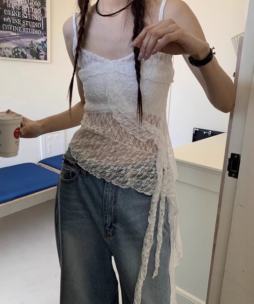 セール】アシンメトリーレースキャミソール（キャミソール）｜LYEON