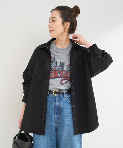 Simplicite（サンプリシテ）の「スウェードライクシャツ（シャツ/ブラウス・レディース・ブラック/キャメル・FREE）」の16枚目の写真