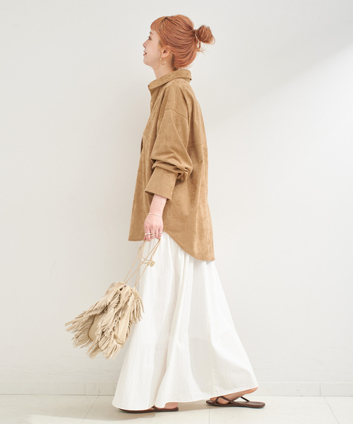 Simplicite（サンプリシテ）の「スウェードライクシャツ（シャツ/ブラウス・レディース・ブラック/キャメル・FREE）」の18枚目の写真