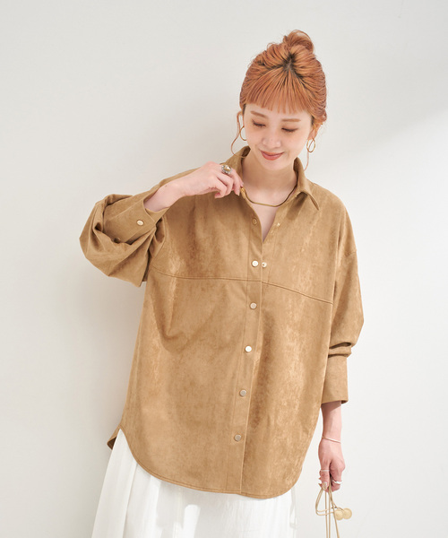 Simplicite（サンプリシテ）の「スウェードライクシャツ（シャツ/ブラウス・レディース・ブラック/キャメル・FREE）」の20枚目の写真