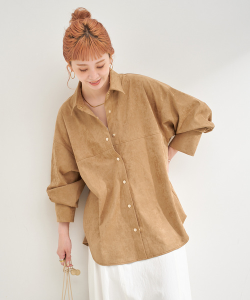 Simplicite（サンプリシテ）の「スウェードライクシャツ（シャツ/ブラウス・レディース・ブラック/キャメル・FREE）」の21枚目の写真