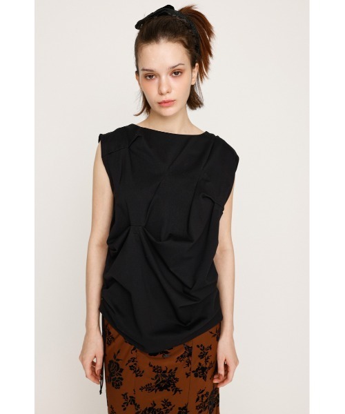 SLY（スライ）の「BOAT NECK TUCK TOPS ボートネック タック トップス 夏服（Tシャツ/カットソー・レディース・ブラック/ライトブラック/ホワイト・FREE）」の8枚目の写真