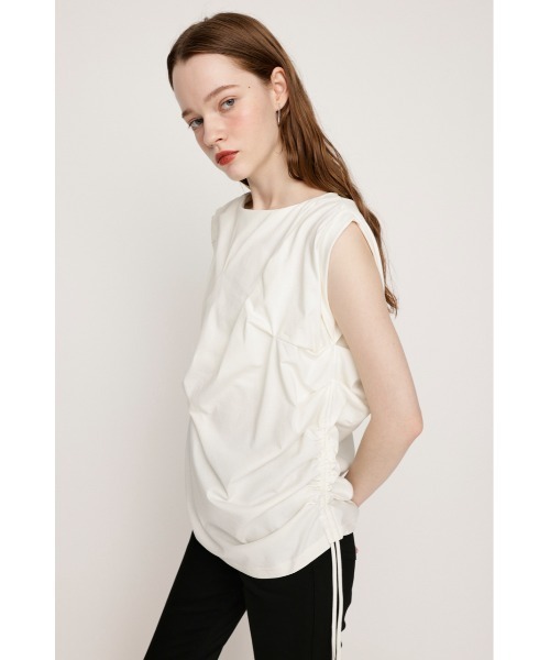 SLY（スライ）の「BOAT NECK TUCK TOPS ボートネック タック トップス 夏服（Tシャツ/カットソー・レディース・ブラック/ライトブラック/ホワイト・FREE）」の4枚目の写真