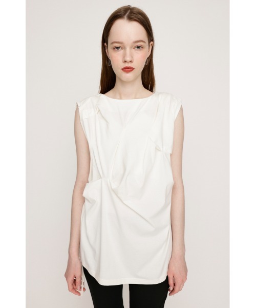 SLY（スライ）の「BOAT NECK TUCK TOPS ボートネック タック トップス 夏服（Tシャツ/カットソー・レディース・ブラック/ライトブラック/ホワイト・FREE）」の5枚目の写真