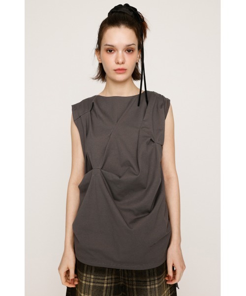 SLY（スライ）の「BOAT NECK TUCK TOPS ボートネック タック トップス 夏服（Tシャツ/カットソー・レディース・ブラック/ライトブラック/ホワイト・FREE）」の12枚目の写真