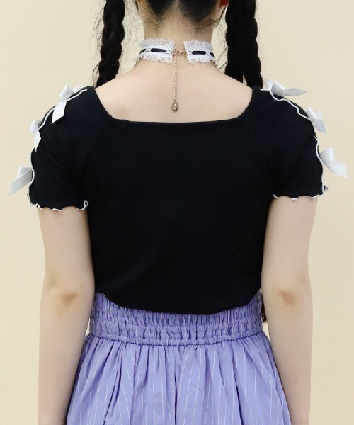 axes femme POETIQUE（アクシーズファムポエティック）の「メローリボンカットプルオーバー（Tシャツ/カットソー・レディース・キナリ/サックスブルー/ブラック・MEDIUM）」の17枚目の写真