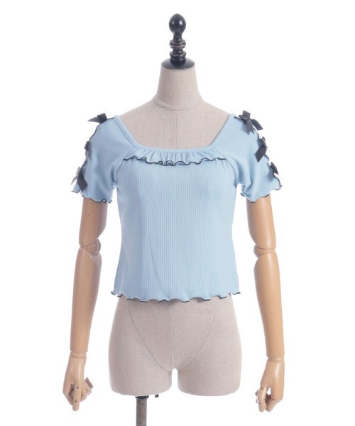 axes femme POETIQUE（アクシーズファムポエティック）の「メローリボンカットプルオーバー（Tシャツ/カットソー・レディース・キナリ/サックスブルー/ブラック・MEDIUM）」の19枚目の写真