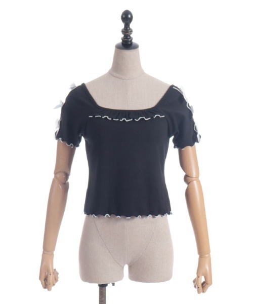 axes femme POETIQUE（アクシーズファムポエティック）の「メローリボンカットプルオーバー（Tシャツ/カットソー・レディース・キナリ/サックスブルー/ブラック・MEDIUM）」の7枚目の写真