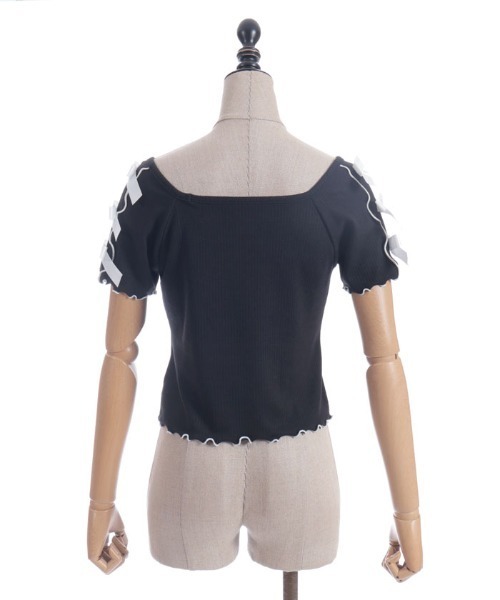 axes femme POETIQUE（アクシーズファムポエティック）の「メローリボンカットプルオーバー（Tシャツ/カットソー・レディース・キナリ/サックスブルー/ブラック・MEDIUM）」の9枚目の写真