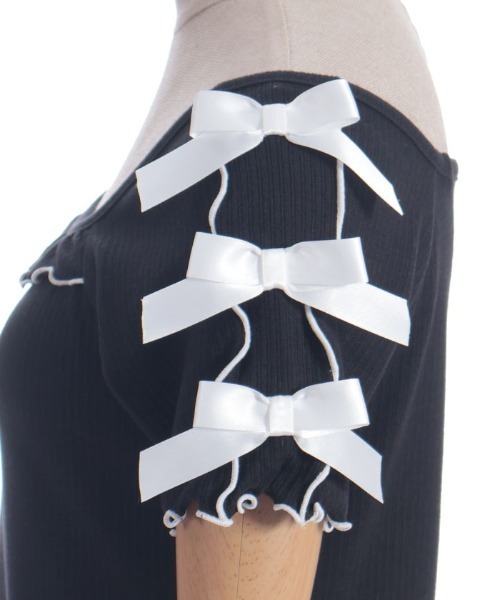 axes femme POETIQUE（アクシーズファムポエティック）の「メローリボンカットプルオーバー（Tシャツ/カットソー・レディース・キナリ/サックスブルー/ブラック・MEDIUM）」の13枚目の写真