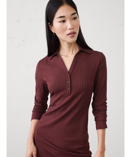 BANANA REPUBLIC FACTORY STORE(バナナリパブリック ファクトリーストア)の「BANANA REPUBLIC FACTORY STORE ワイドリブニット ミディワンピース(ワンピース・レディース・ベージュ/レッド系その他・L/M/S/XS)」の3枚目の写真