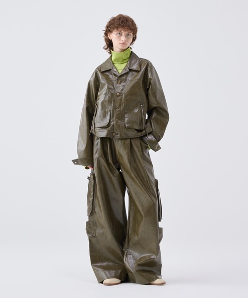 soerte ヴィンテージライクミリタリーカーゴパンツ(合皮) サイズ1 カーキ Vintage like military cargo pants ( fake leather )/ヴィンテージ