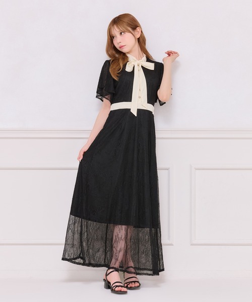 美品✨️Apuweiser-riche 配色ボウタイワンピース 2023 M Apuweiser-riche（アプワイザーリッシェ）の「配色ボウタイ