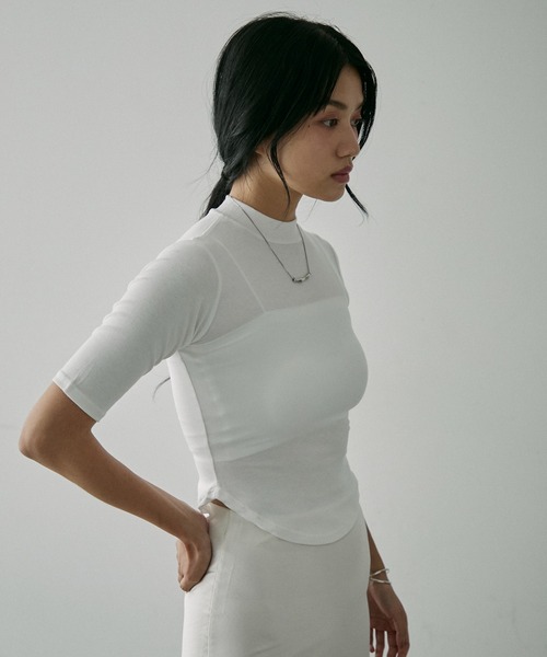 NUJOH(ヌゾ)の「Shear Summer Turtleneck / シアー サマー タートルネック(Tシャツ/カットソー・レディース・ホワイト/ブラック・FREE)」の1枚目の写真