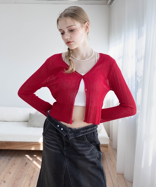 セール】シアーメロウニットカーディガン[オフィスカジュアル 着回し