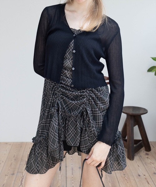 clear（クリア）の「シアーメロウニットカーディガン[オフィスカジュアル 着回し抜群 大人]（カーディガン/ボレロ・レディース・ブラック/レッド/アイボリー・F）」の3枚目の写真