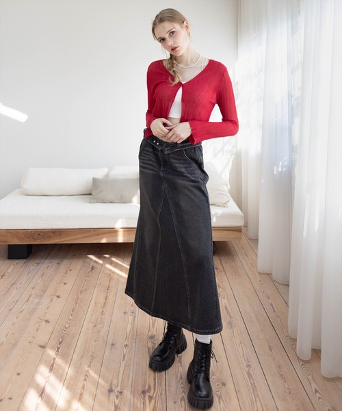 clear（クリア）の「シアーメロウニットカーディガン[オフィスカジュアル 着回し抜群 大人]（カーディガン/ボレロ・レディース・ブラック/レッド/アイボリー・F）」の6枚目の写真