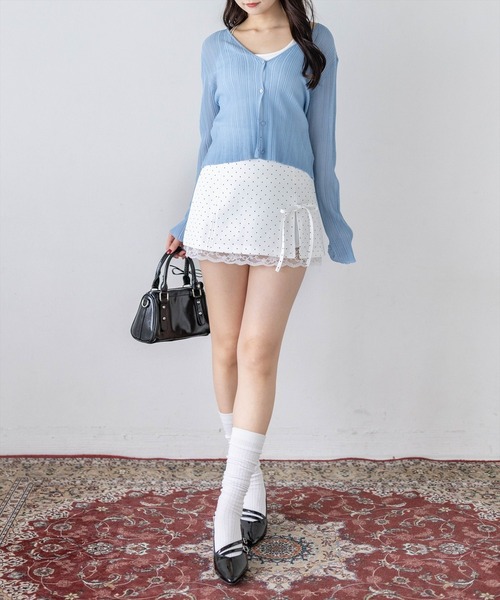 clear（クリア）の「シアーメロウニットカーディガン［骨格ウェーブ/華奢見え/Vネック/フェミニン］（カーディガン/ボレロ・レディース・ブラック/レッド/アイボリー/ピンク/ブルーグレー・F）」の8枚目の写真