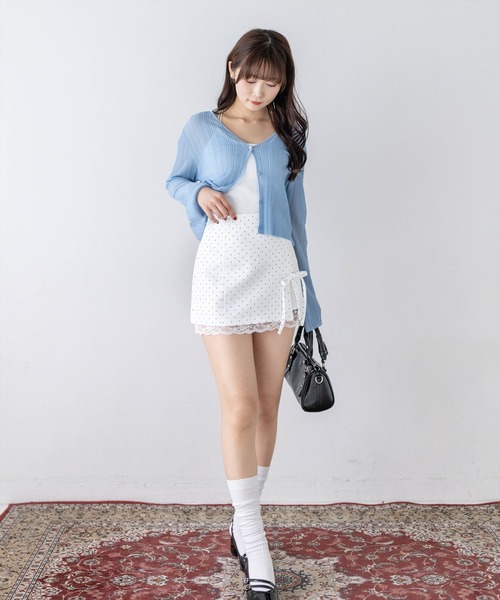 clear（クリア）の「シアーメロウニットカーディガン［骨格ウェーブ/華奢見え/Vネック/フェミニン］（カーディガン/ボレロ・レディース・ブラック/レッド/アイボリー/ピンク/ブルーグレー・F）」の6枚目の写真