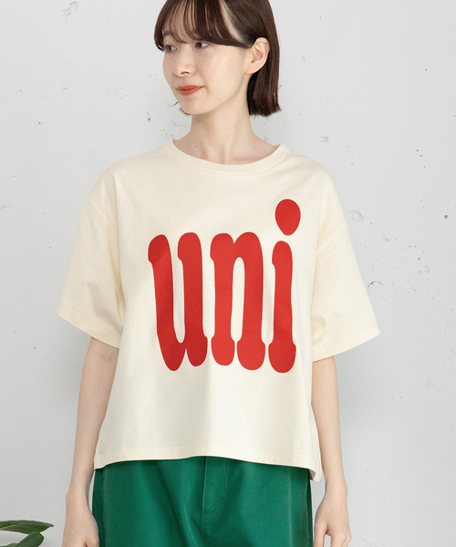 POU DOU DOU（プードゥドゥ）の「uniビッグロゴTシャツ（Tシャツ/カットソー・レディース・ダークグレー/キナリ/ライトブルー・M）」の2枚目の写真