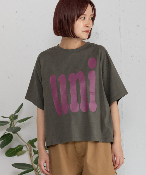 POU DOU DOU（プードゥドゥ）の「uniビッグロゴTシャツ（Tシャツ/カットソー・レディース・ダークグレー/キナリ/ライトブルー・M）」の3枚目の写真