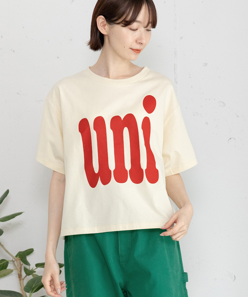 POU DOU DOU（プードゥドゥ）の「uniビッグロゴTシャツ（Tシャツ/カットソー・レディース・ダークグレー/キナリ/ライトブルー・M）」の4枚目の写真