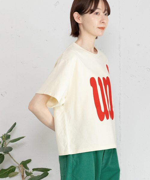 POU DOU DOU（プードゥドゥ）の「uniビッグロゴTシャツ（Tシャツ/カットソー・レディース・ダークグレー/キナリ/ライトブルー・M）」の5枚目の写真