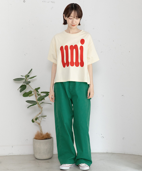POU DOU DOU（プードゥドゥ）の「uniビッグロゴTシャツ（Tシャツ/カットソー・レディース・ダークグレー/キナリ/ライトブルー・M）」の6枚目の写真