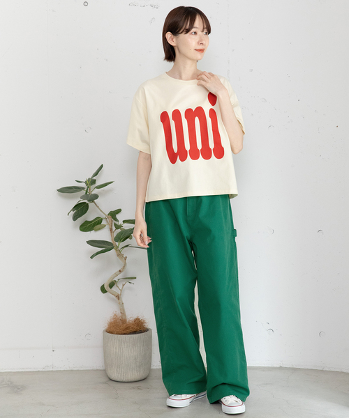 POU DOU DOU（プードゥドゥ）の「uniビッグロゴTシャツ（Tシャツ/カットソー・レディース・ダークグレー/キナリ/ライトブルー・M）」の8枚目の写真
