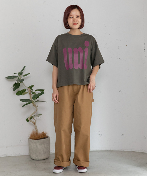 POU DOU DOU（プードゥドゥ）の「uniビッグロゴTシャツ（Tシャツ/カットソー・レディース・ダークグレー/キナリ/ライトブルー・M）」の14枚目の写真