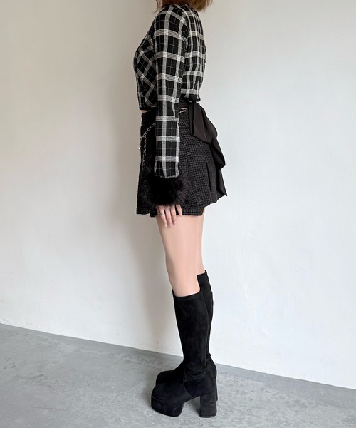 ファーカフスバックリボントップス（Tシャツ/カットソー