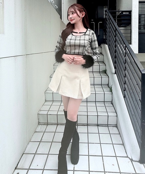 ファーカフスバックリボントップス（Tシャツ/カットソー）｜NOMAE